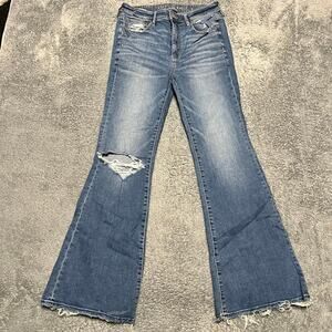 American Eagle Jeans Womens 6 (28x30) Blue Denim Pants Super High Rise Flare